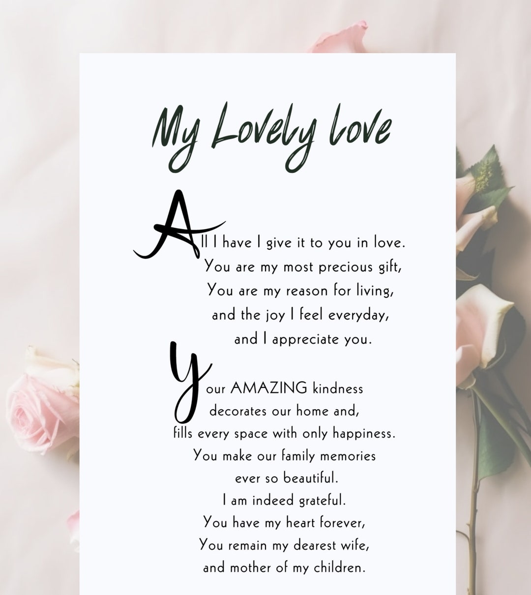 Poem for Wife Print: Appreciation Gift, Love Letter (digital Download) -  Etsy Israel, image size:1080x1210