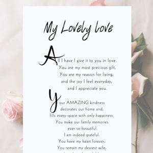 Poesia per la mamma stampabile / Stampa per mamma premurosa / Poesia per moglie / Poesia per moglie / Arte murale stampabile per moglie / Regalo di apprezzamento per moglie / Poesia per moglie