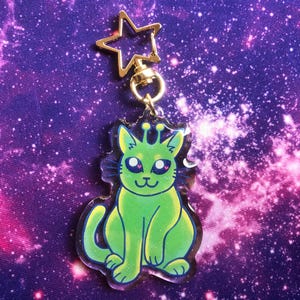 Gnarp Gnarp Alien Cat Glitter Charm Keychain