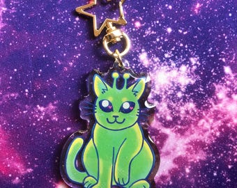 Gnarp Gnarp Alien Cat Glitter Charm Keychain