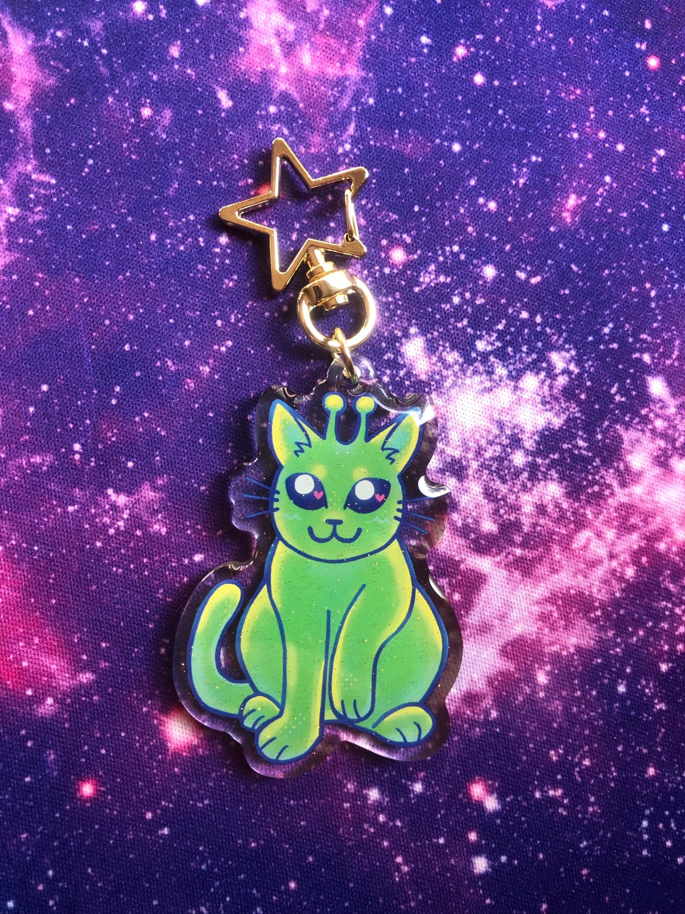 Gnarp Gnarp Alien Cat Glitter Charm Keychain - Etsy