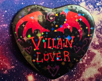 Villain Lover Holographic Heart Button Pins
