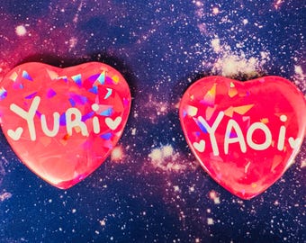 Yaoi/Yuri Sparkly Heart Button Pins