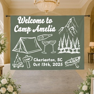 Custom Camping Bachelorette Trip Banner, Camp Bach Party Tapestry, Lake Tahoe Bridal Party Decor, Lake Outdoor Bachelorette Weekend Backdrop