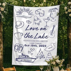 Custom Love on the Lake Bachelorette Party Banner Personalized Camp Bachelorette Backdrop Lake Bachelorette Tapestry Camping Bachelorette