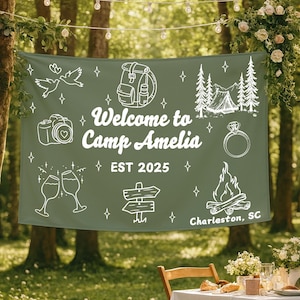 Aangepaste Camp Bach-banner, kamp vrijgezellenfeest decor, kamp Bach-bord, Lake Bach Camp verjaardagsfeestje welkomstbord, camping vrijgezellenfeest banner