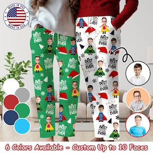 BEST MOM EVER Custom Pajama Pants with Faces, Christmas Gifts Personalized Pajamas with Face