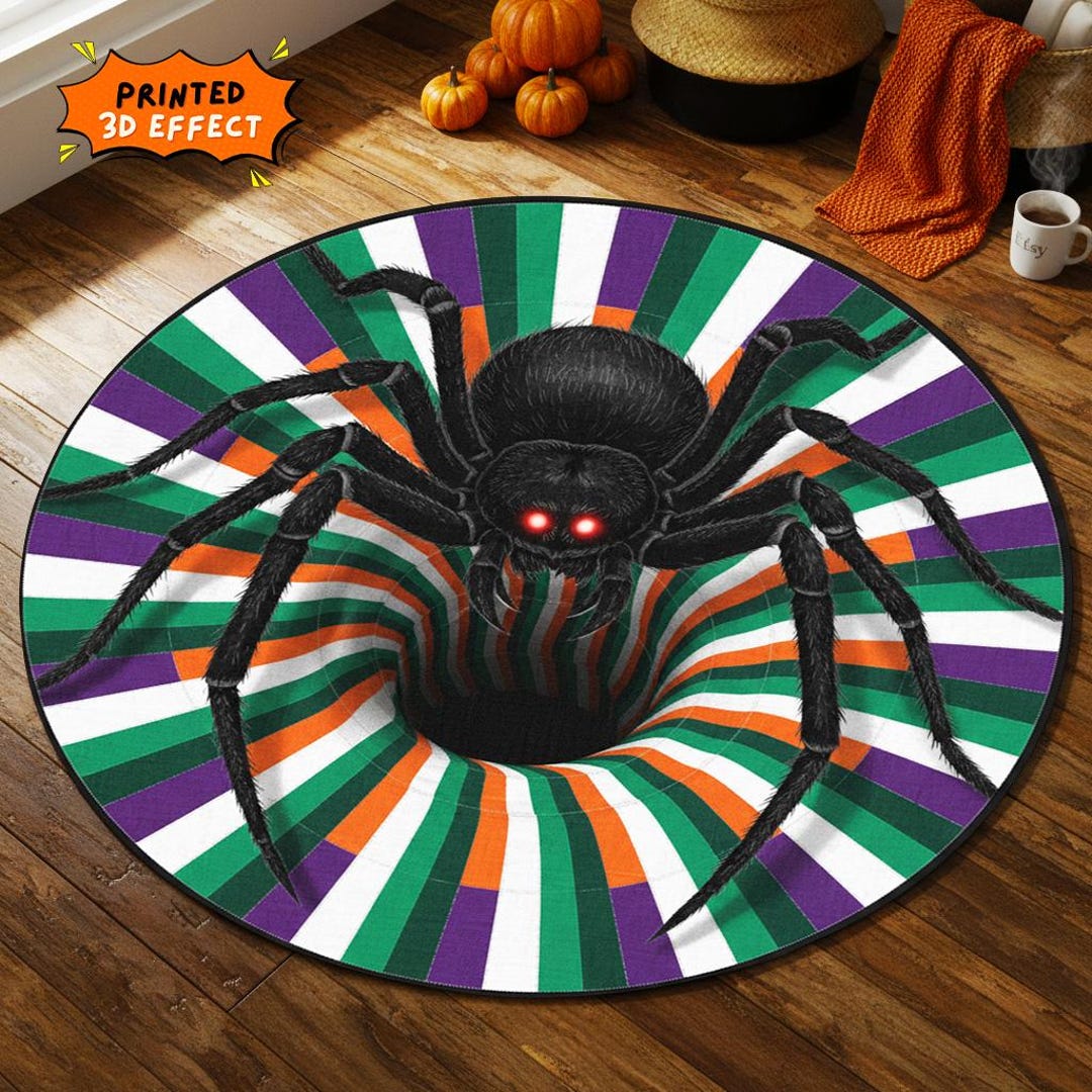 Halloween Spider 3D Illusion Rug, Creepy Black Widow Round Carpet ...