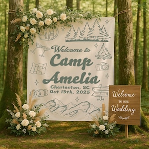 Aangepaste Camp Bach-banner, kamp vrijgezellenfeest decor, kamp Bach-bord, Lake Bach Camp verjaardagsfeestje welkomstbord, camping vrijgezellenfeest banner