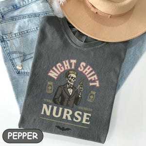 Retro Night Shift Nurse Comfort Colors Shirt, Halloween Skeleton Shirt, Gothic Medical Shift Nurse Shirt, Funny Halloween Nurse Shirt
