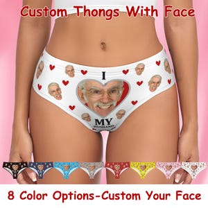 I Love My Husband/ Boyfriend, slip met gepersonaliseerde foto voor dames, lage taille, valentijnscadeau voor hem, slip met aangepaste foto, string voor gezicht