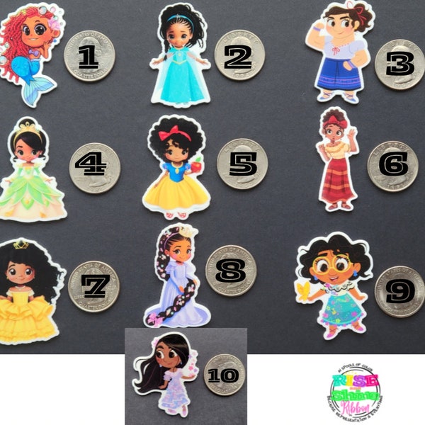 Princess resin bow centers, SET OF 2, flat back resin, planar resin, resin earrings, plastic charms, hair bow center, bracelet charms