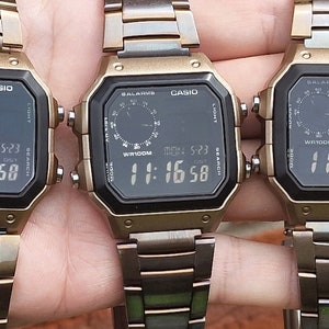 Custom Casio AE-1200 Watch, Bronze Case, Heat Treated Steel Bracelet