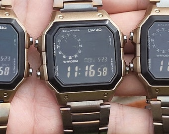 Custom Casio AE-1200 Watch, Bronze Case, Heat Treated Steel Bracelet