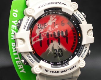 Modified Casio AE-1500 'Fuji Spring' in white.