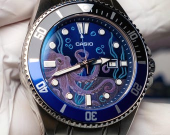 Custom Casio MDV-106/107 'Duro DeapSea1' Watch Mod: Hand Painted Dial, Sapphire crystal and Stainless Steel Bracelet