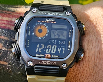 Modified watch based on Casio AE-1200. DW-291 'desert' case and strap plus colorized LCD.