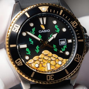 Custom Casio MDV-106/107  "The Money Maker" Duro Watch Mod: Hand Painted Dial, Sapphire crystal.