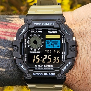 Modified watch based on Casio AE-1200/WS-1700 - 'Royale Beast" watch - desert theme and colorized LCD.