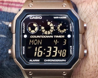 Custom Casio AE-1300 Mod: Bronze Resin, Negative LCD, Heat Treated Bracelet