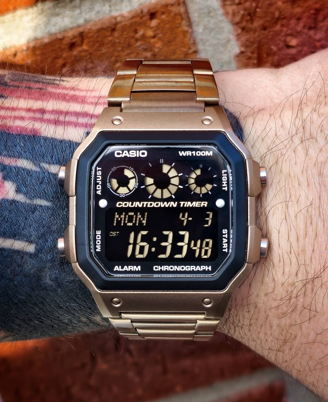 Casio AE 1300 Modified Watch Bronze Color Case Negative Lcd Hydromod Heat Treated Stainless Steel Bracelet. Etsy