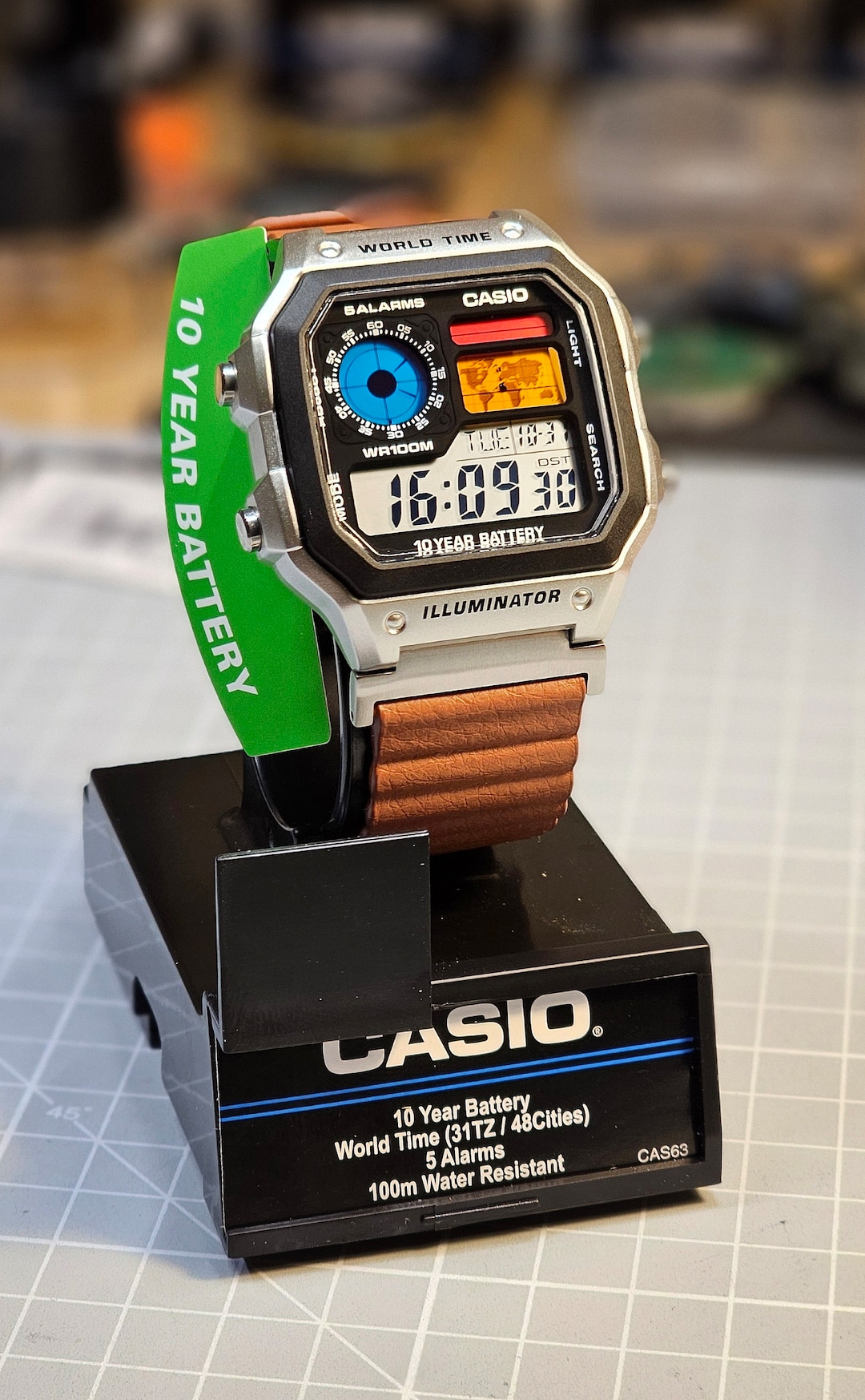 Custom Casio AE-1200 Watch Mod: Colored LCD, Magnetic Leatherette