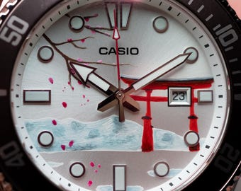 Custom Casio Duro MDV-106/107 Hand-Painted Torii Gate, Sapphire Crystal