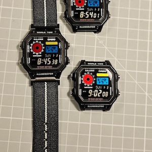 Casio AE-1200 modifié, écran LCD polarisé coloré, boîtier Hydromod et bracelet nato élastique avec accessoires en acier inoxydable noir. v2 image 5