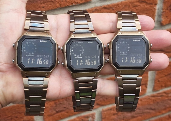 Custom Casio AE-1200 Hydromod Watch, Bronze Case, Heat Treated Steel Bracelet