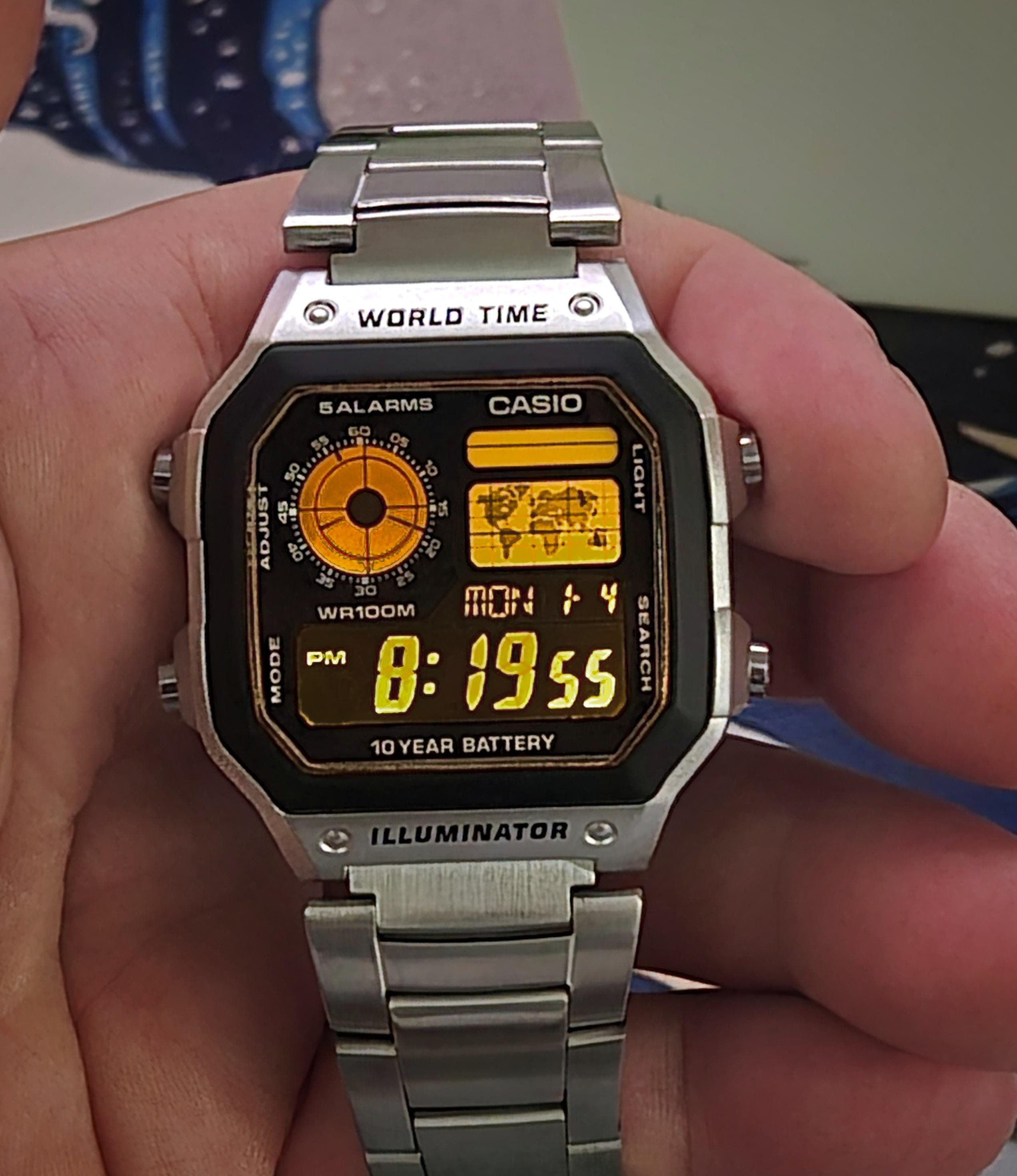 Custom Casio AE-1200 Watch: Silver Resin, Negative LCD, Hydromod