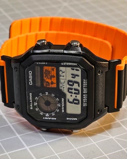 Custom Casio AE-1200 Watch: Black Case, Colored LCD, Magnetic