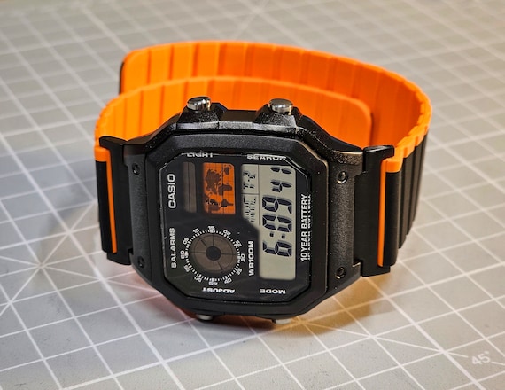 Custom Casio AE-1200 Watch: Black Case, Colored LCD, Magnetic