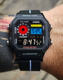 Custom Black Casio AE-1200 Watch: Polarized LCD, Hydromod Case