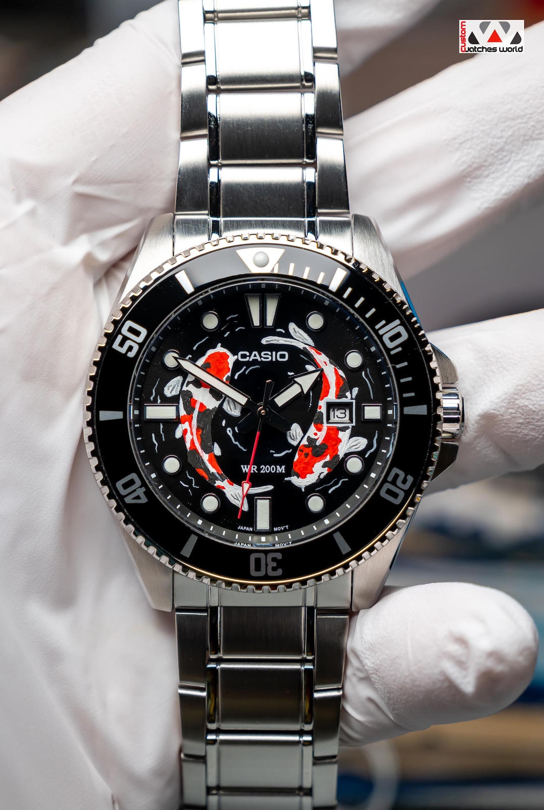 Custom Casio Duro MDV-106/107 Hand Painted Koi Dial, Sapphire