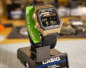 Custom Bronze Colored Casio WS-1600 Watch: Negative Display, Hydromod, Black Elastic Strap