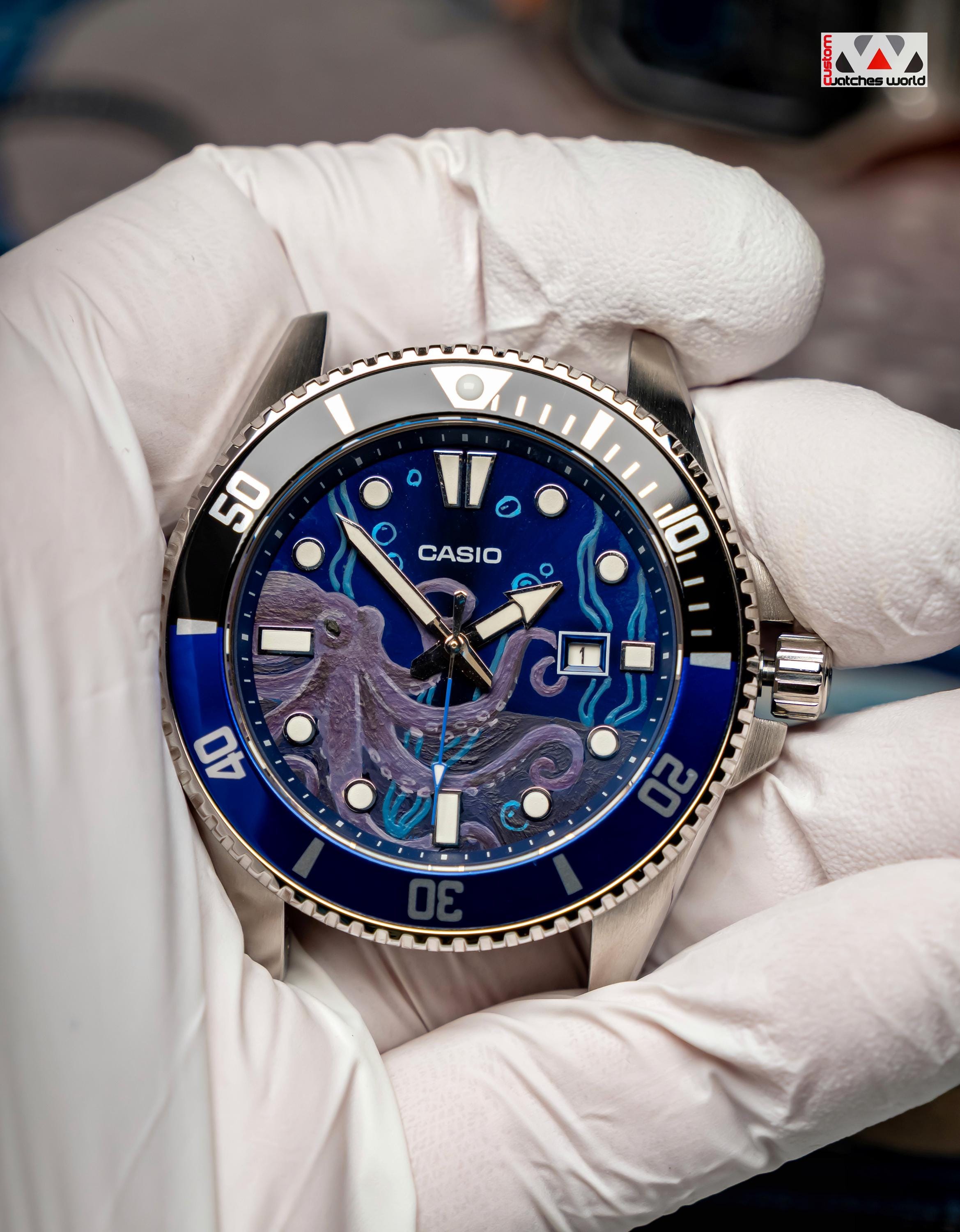 Custom Casio MDV-106/107 'duro Deapsea1' Watch Mod: Hand Painted