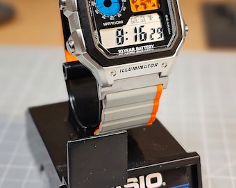 Casio 593 A163W Alarm Chronograph 34mm Silver tone Quartz Watch Etsy UK