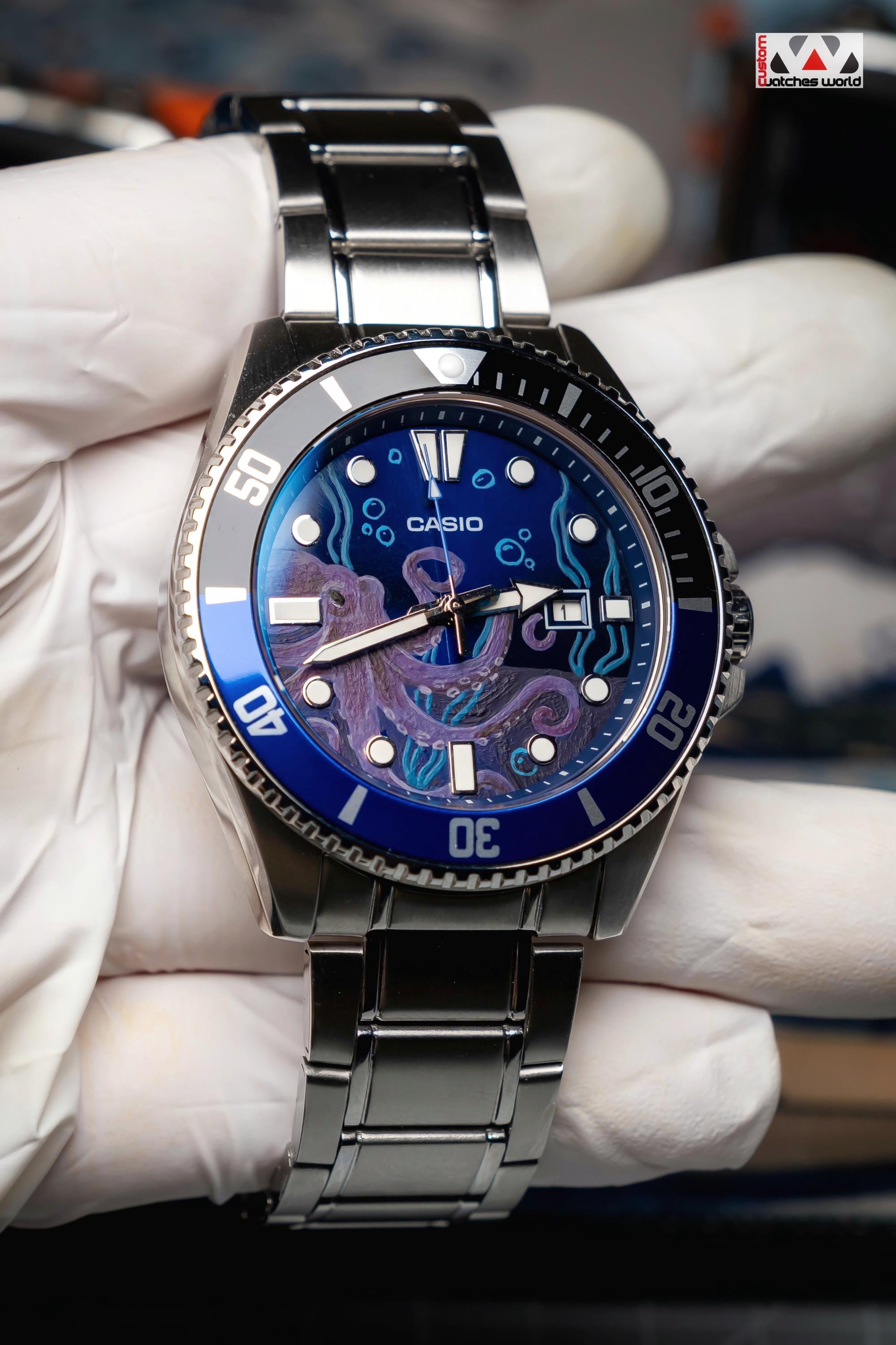 Custom Casio MDV-106/107 'duro Deapsea1' Watch Mod: Hand Painted