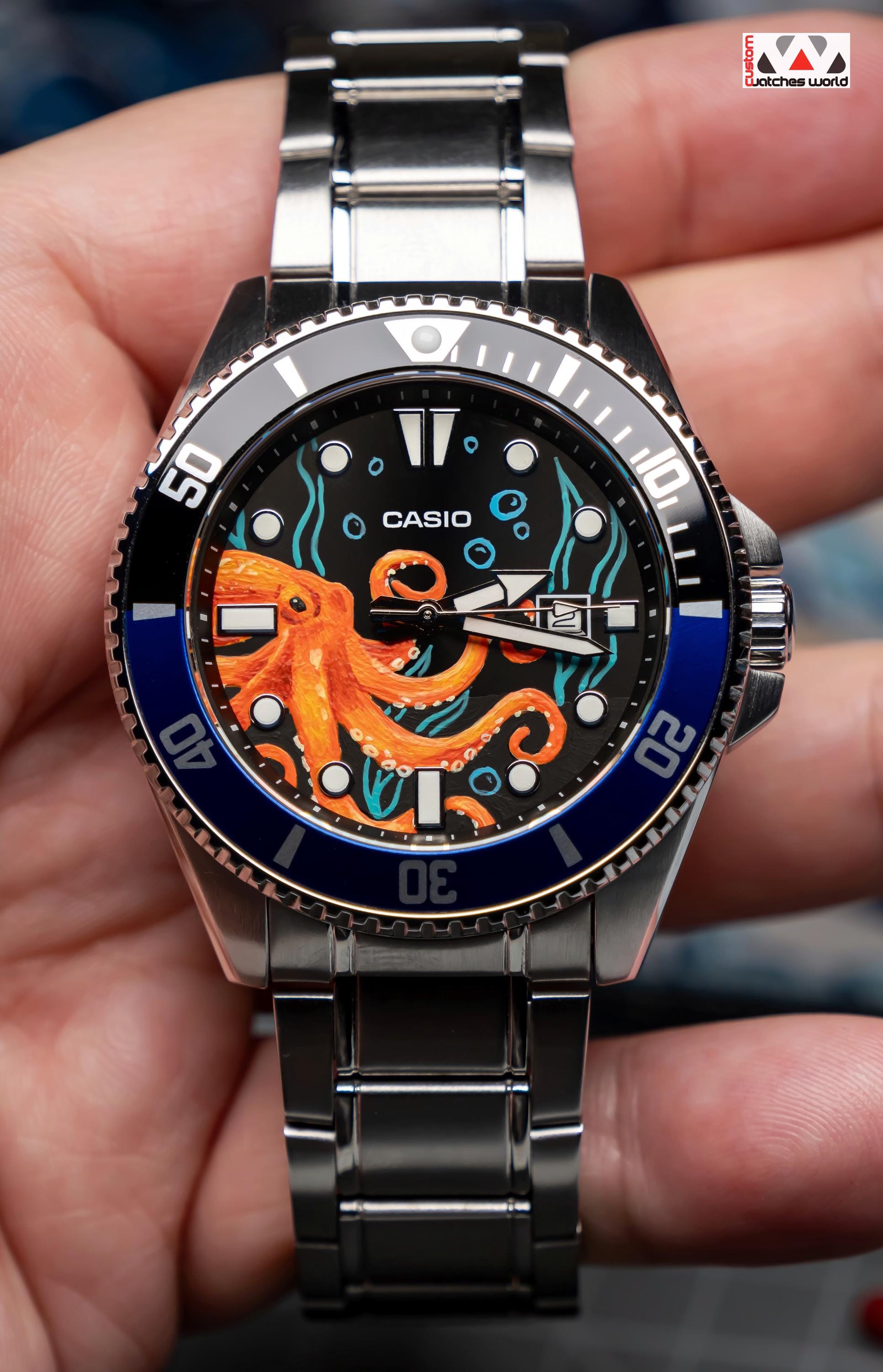 Custom Casio MDV-106/107 'duro Deapsea2' Watch Mod: Hand Painted