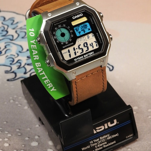 Custom Casio AE-1200 Mod Watch: Silver Case, Leather Strap