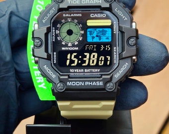 Casio AE-1200/WS-1700 modified 'Royale Beast" watch - desert theme and colorized LCD.