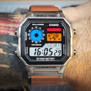 Casio AE-1200 Modifiziert. Farbe gefiltertes Display und magnetische Schlaufe Armband Bild 1