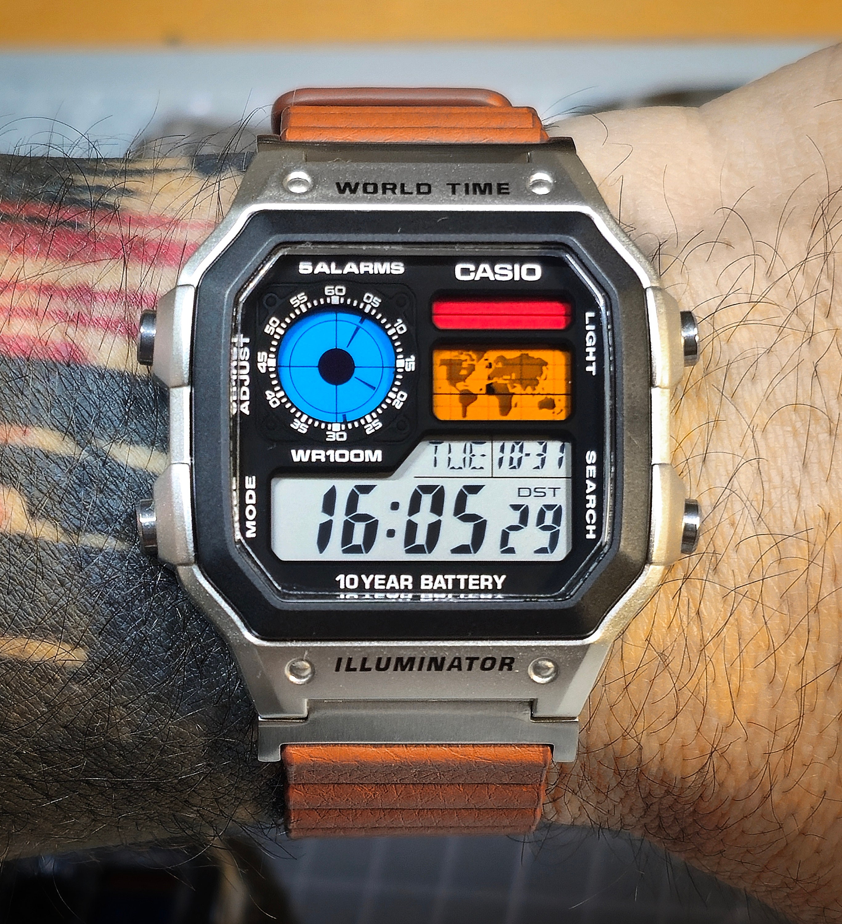 Modified Casio AE-1200, Colorful Polarised LCD, Hydromod Case and Elastic  Nato Strap With Black Stainless Steel Hardware. v2 