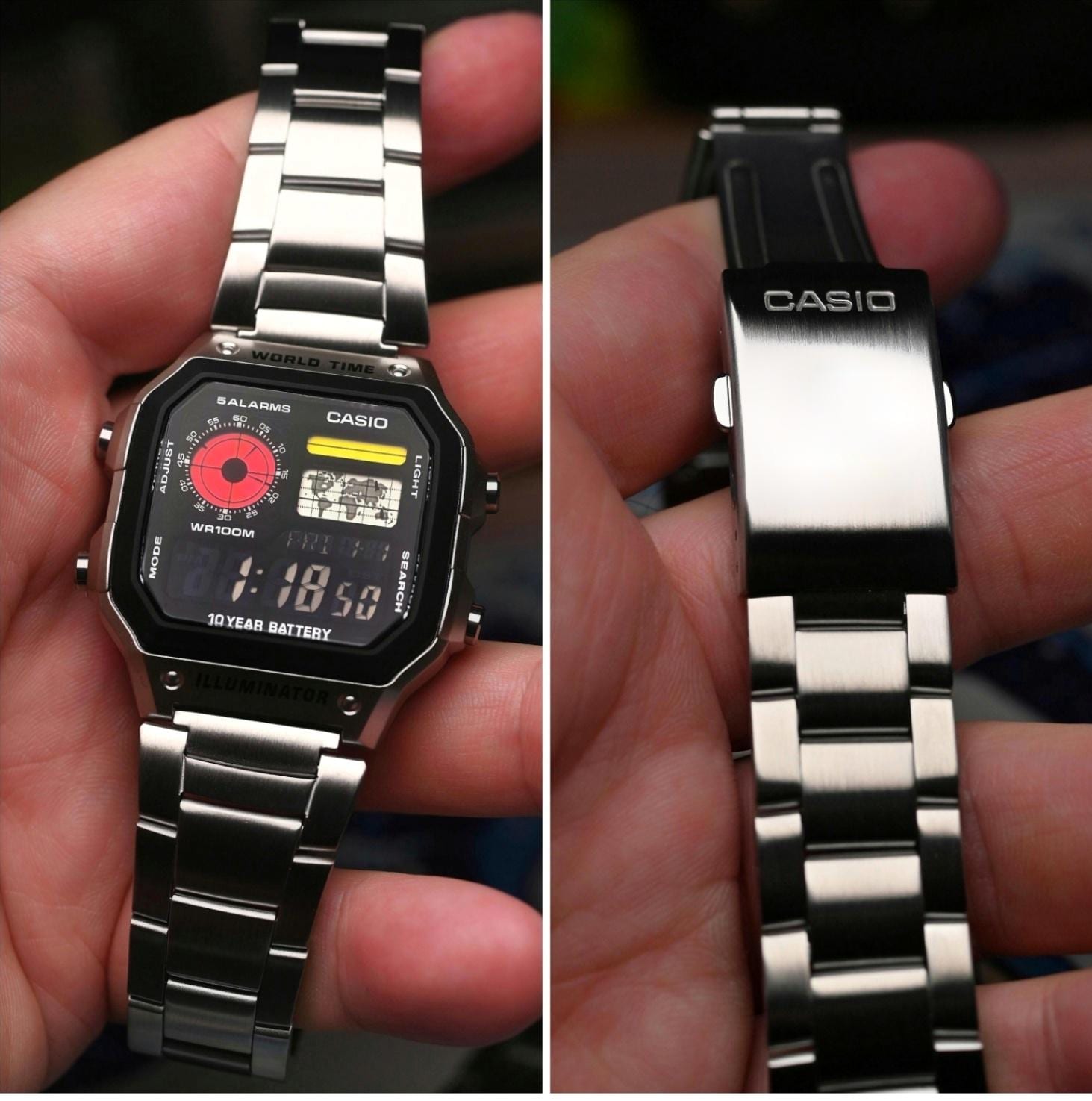 Custom Casio AE-1200 Watch: Silver Resin, Negative LCD, Hydromod
