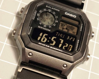 Modified watch based on Casio AE-1200 "Grey Moon" Hydromod
