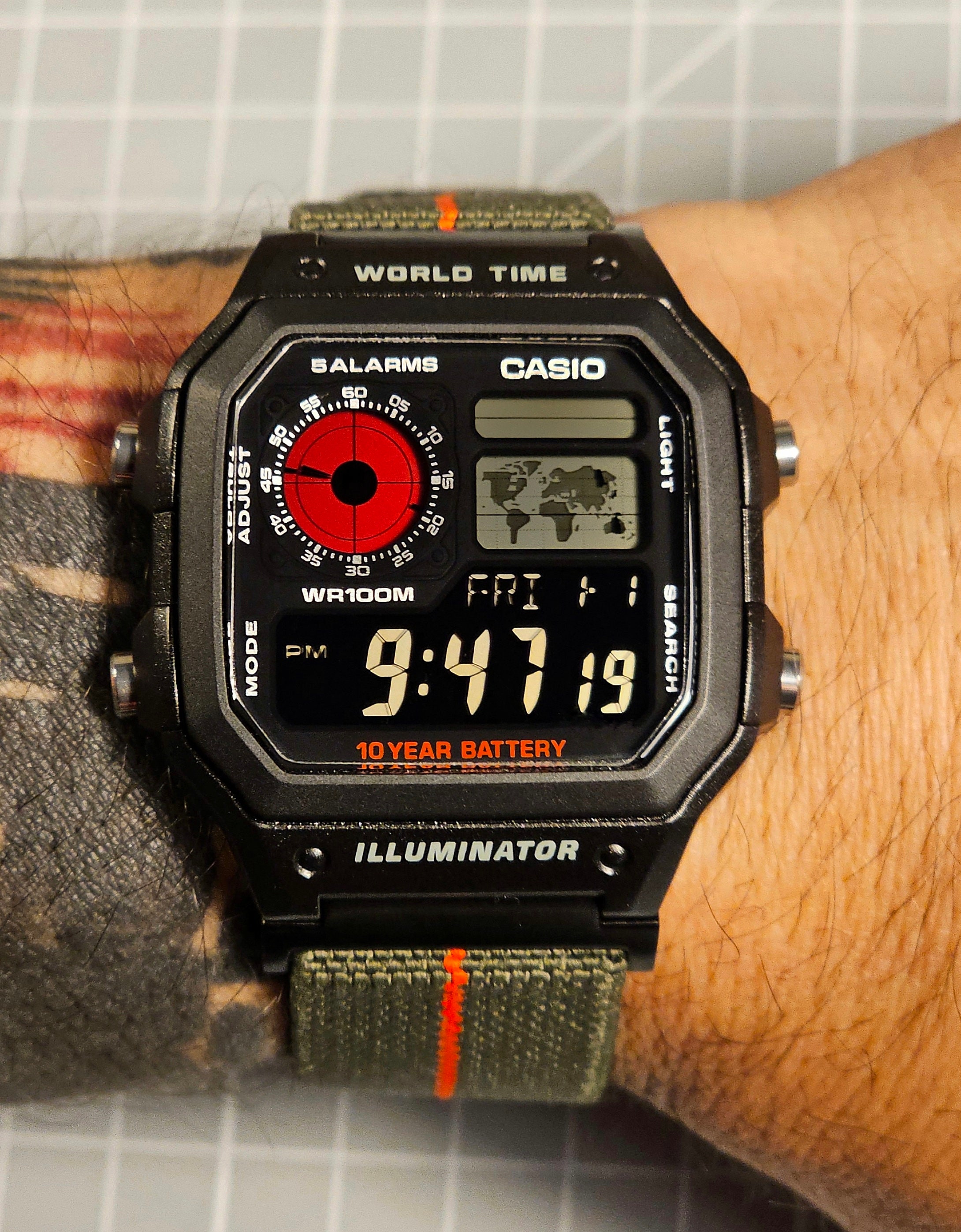 Modified Casio AE-1200, Colorful Polarised LCD, Hydromod Case and Polished  Stainless Steel Bracelet 