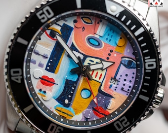 Custom Casio Duro MDV-106/107 Hand-Painted Cubism Dial, Sapphire Crystal
