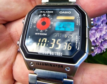 Modified Casio AE-1200, colorful polarised LCD, hydromod case and polished stainless steel bracelet