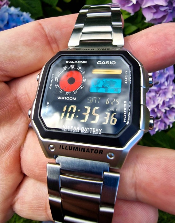 Modified Casio AE-1200, Colorful Polarised LCD, Hydromod Case and Polished  Stainless Steel Bracelet 