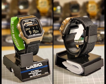 Modified Casio WS-1600, half negative polarised LCD, hydromod bronze color case and black elastic 22mm strap.